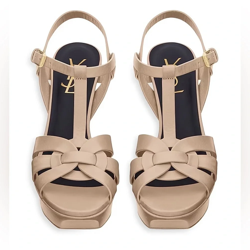 Saint Laurent Tribute Nude Powder 75MM Leather Platform Sandals - Picture 3 of 11